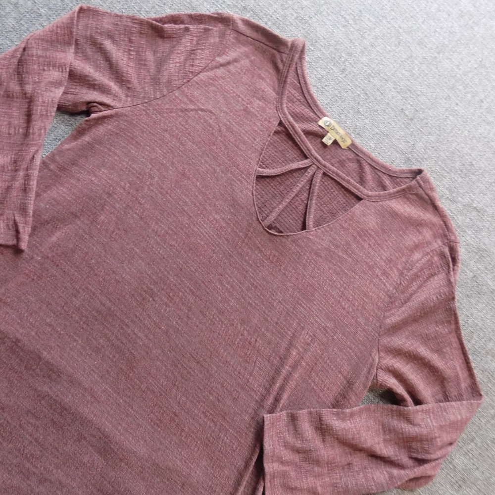 Democracy Top Women Medium Burgundy Excellent Cutout Neck Slub Knit B07072N5E